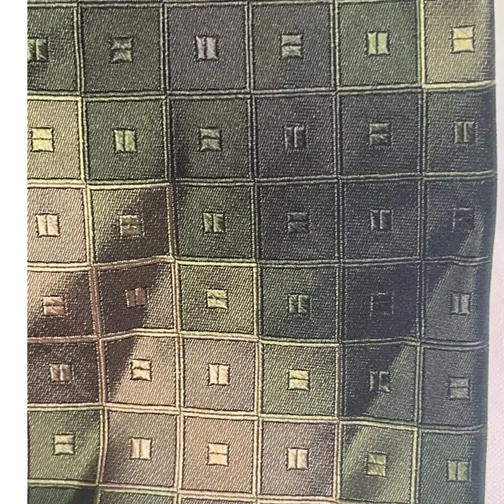 Joe Joseph Abboud Geometric Patterned Silk Necktie Shades of Green and Gray Tie